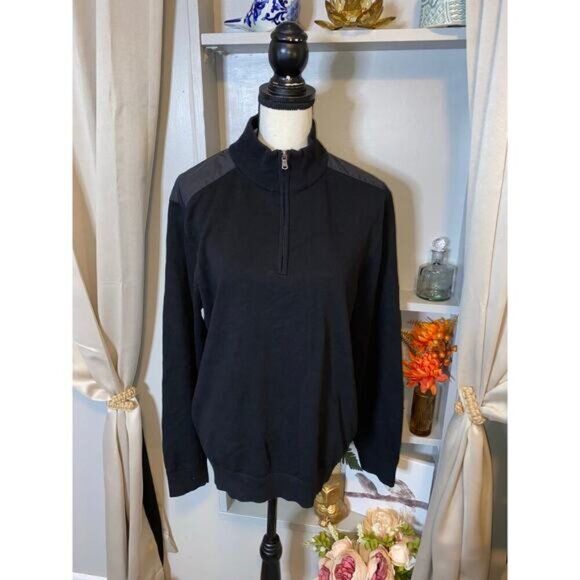 NWT Michael Kors New $128 Black Part Zip MK Logo 100% Cotton Long Sleeve Sweater - Picture 2 of 12